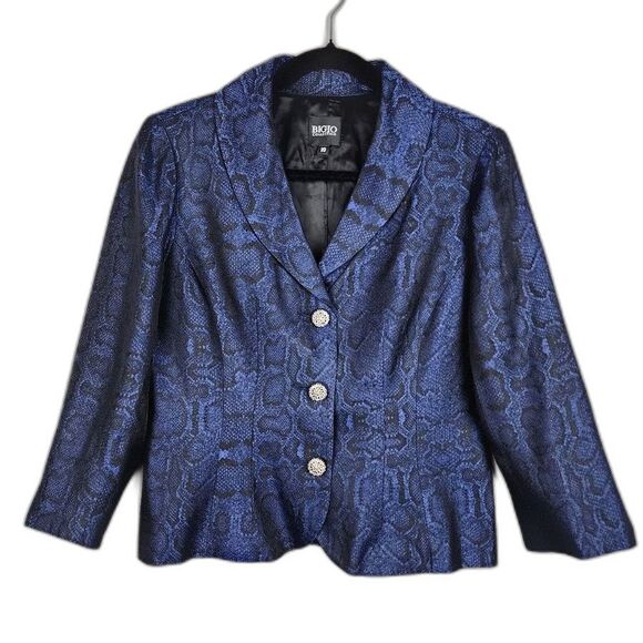 Bigio Animal Print Blazer Blue Black Snakeskin Jacket Acetate Size 10 - Picture 5 of 15